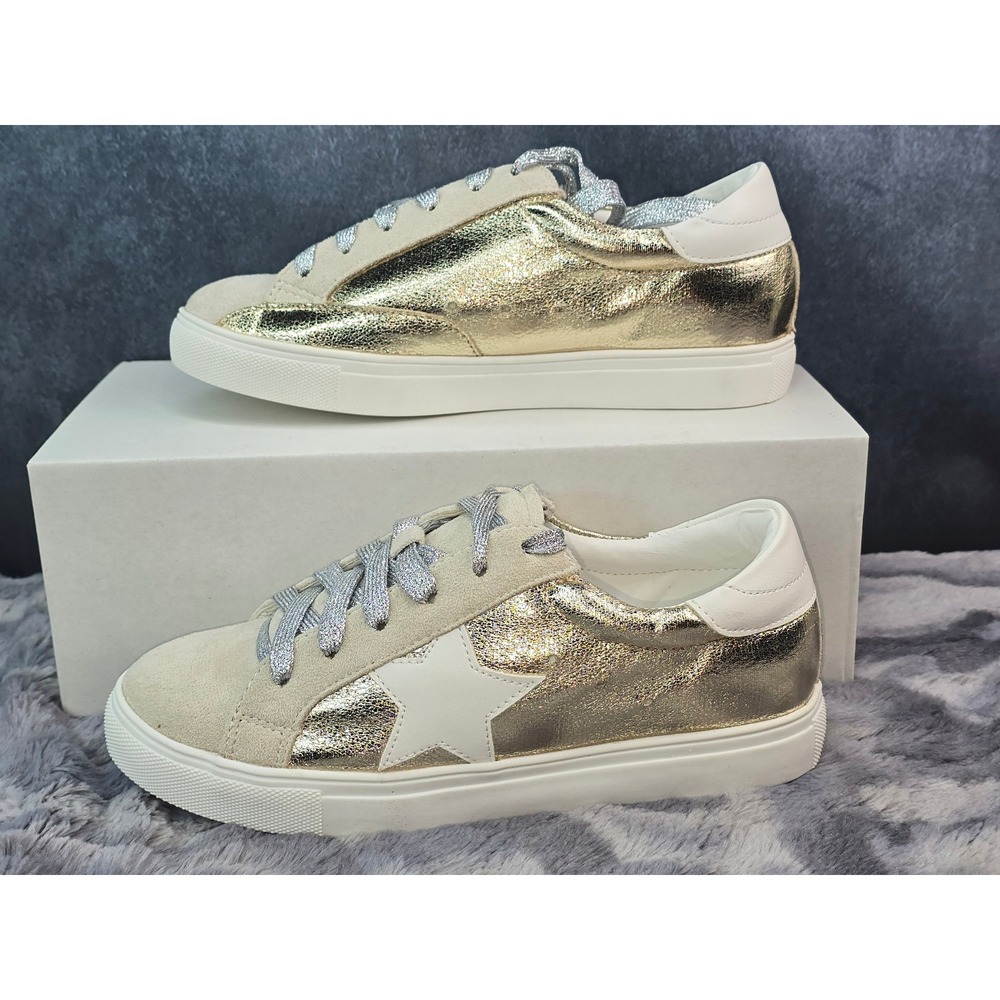 NEW Nature Breeze Sneakers Gold Metallic Star Patch Fashion Shoes Womens 6